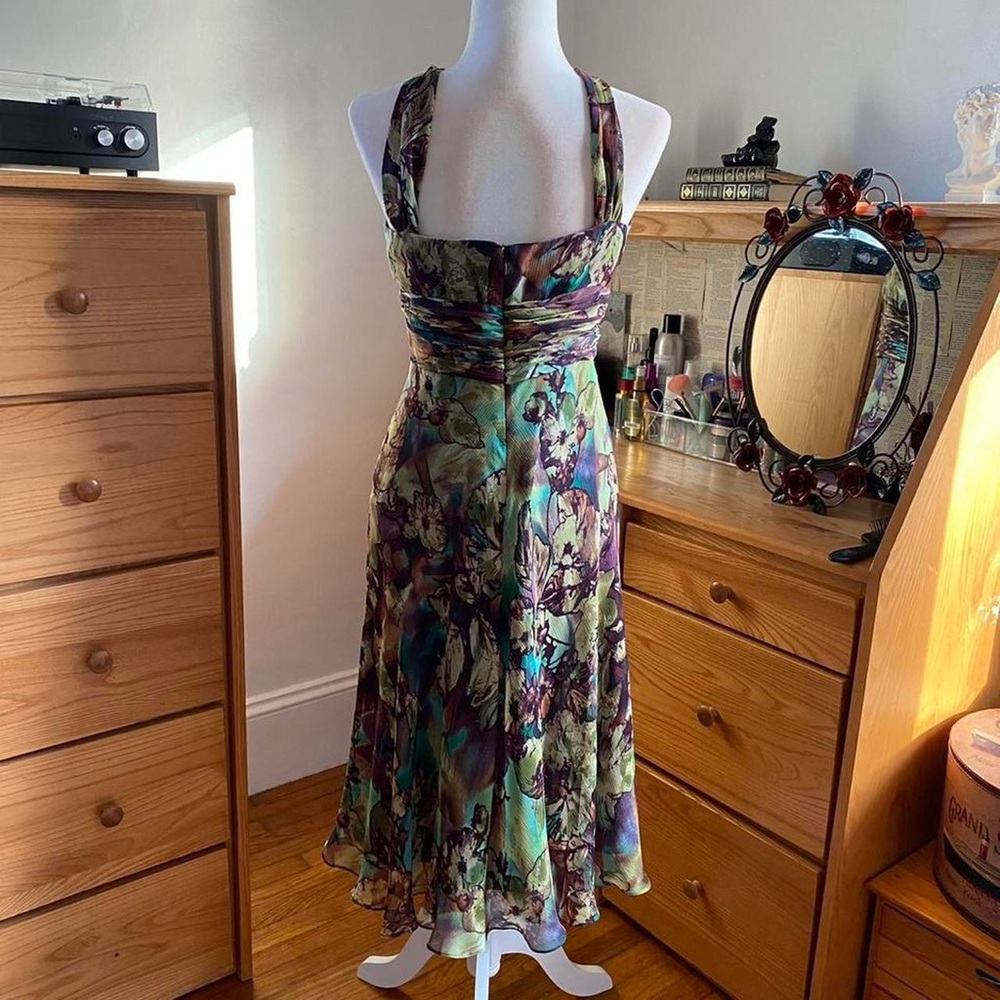 Mesh Floral Halter Neck Midi Dress